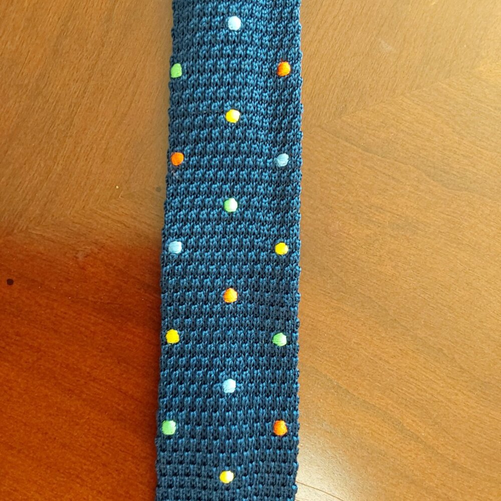 Tie, Colorful Polkadots on Navy Background, Thin
